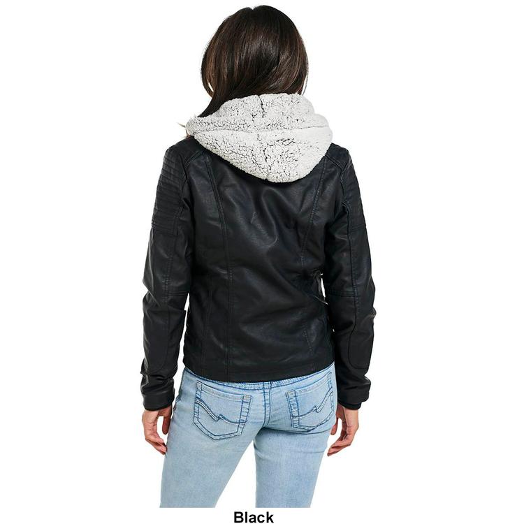 Juniors Snobbish 2Fer Faux Leather Jacket with Sherpa Hood