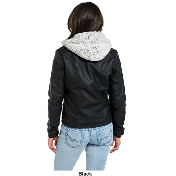Snobbish Juniors Snobbish 2fer Faux Leather Jacket with Sherpa Hood M Charcoal Boscov s