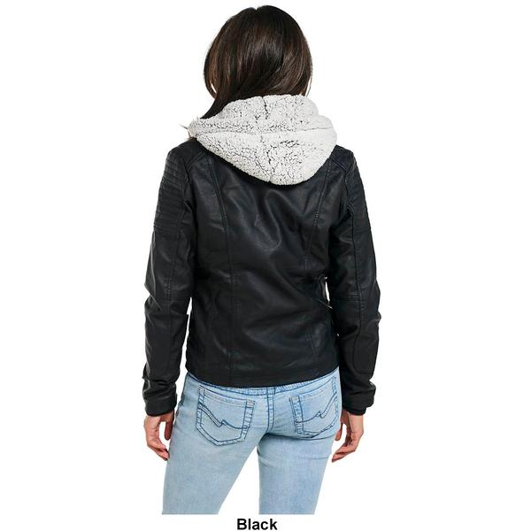 Juniors YMI® 2Fer Faux Leather Jacket with Sherpa Hood - image 