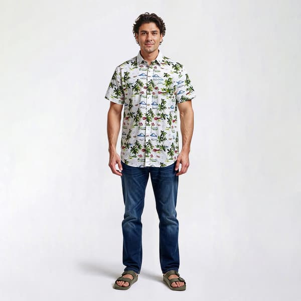 Mens Big & Tall VSTR 4 Way Stretch Button Down Shirt-White/Stone