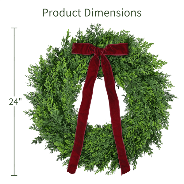 Puleo International 24in. Soft PE Spruce Wreath w/ Red Velvet Bow