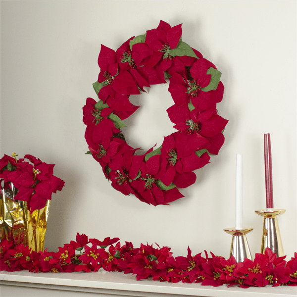Northlight Red Artificial Poinsettia Flower Christmas Wreath