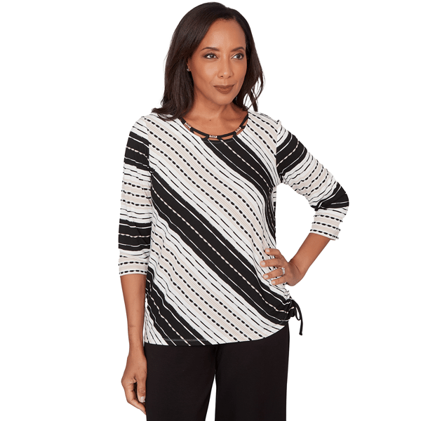 Petites Alfred Dunner Seville Embellished Diagonal Textured Stri - image 