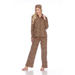 Womens White Mark 3 pc. Brown Cheetah Pajama Set