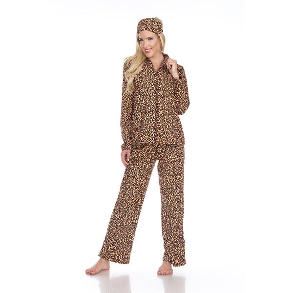 Womens White Mark 3 pc. Brown Cheetah Pajama Set - image 
