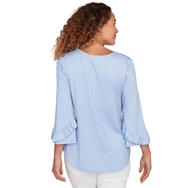 Womens Ruby Rd. California Dreaming Ruffle Sleeve Dot Blouse