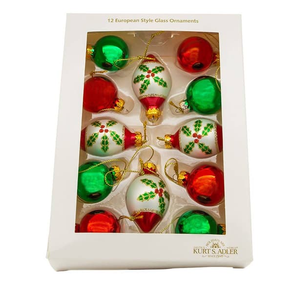 Kurt Adler 35MM Glass Green and Red 12pc. Ornament Set