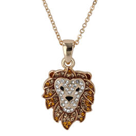 Crystal Kingdom Gold-Tone Crystal Lion Head Pendant Necklace