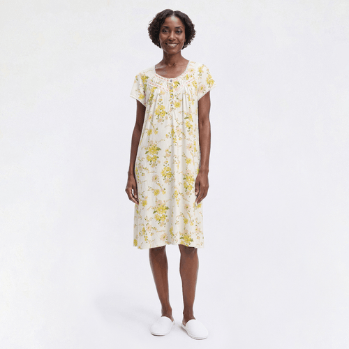 Womens Body Touch Short Sleeve Floral Lace Trim Waltz Gown - image 