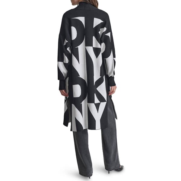 Womens DKNY Long Sleeve Open Front Stack Logo Oversize Cardigan