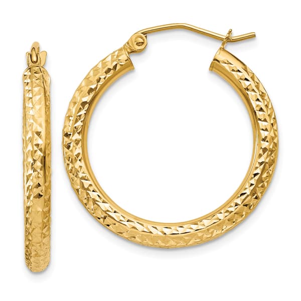 Gold Classics(tm) 14kt. Gold Diamond Cut 3mm Hoop Earrings - image 