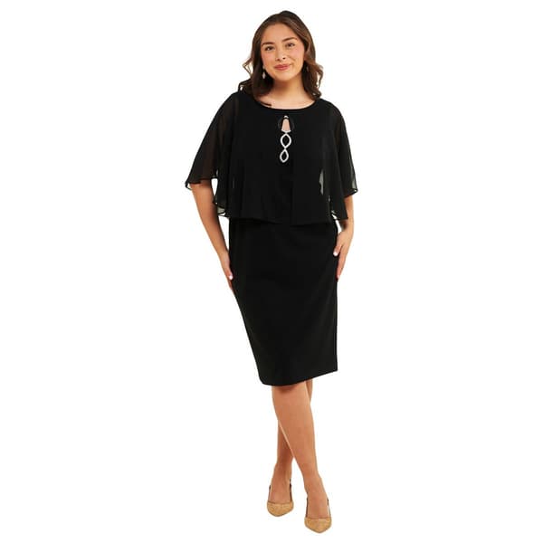 Petite Connected Apparel Capelet Rhinestone Trim Midi Dress - image 