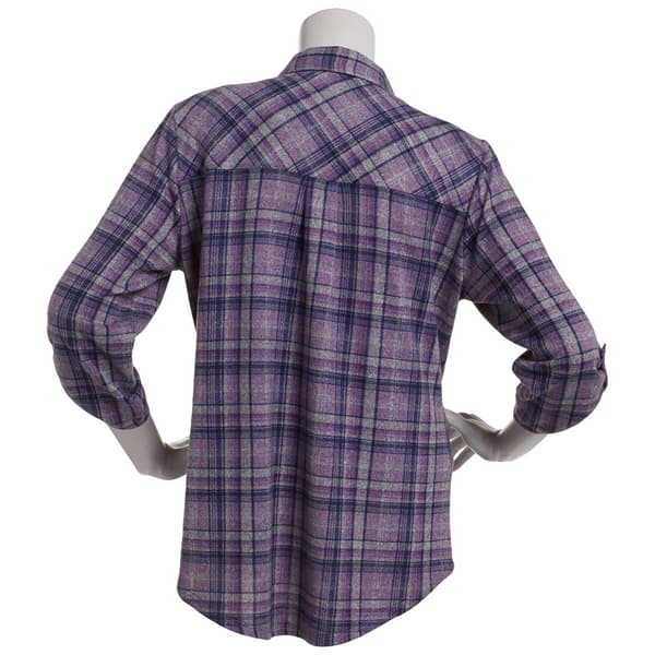 Plus Size Emily Daniels 3/4 Sleeve Plaid Blouse -Navy/Lavender