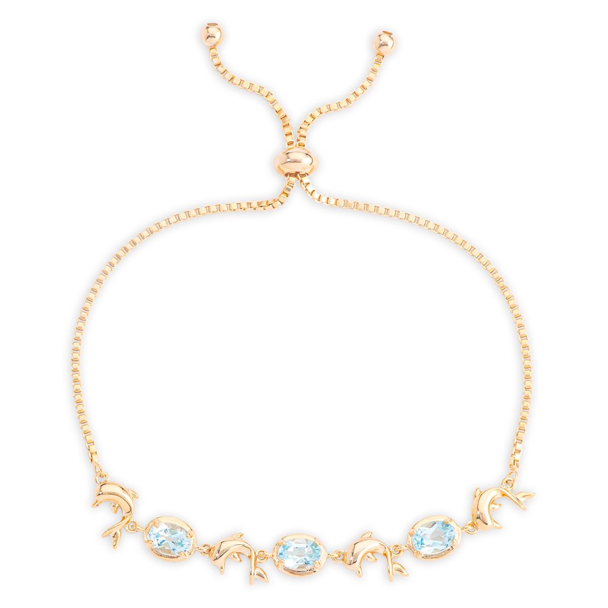 Gianni Argento Gold Plated Blue Topaz Dolphin Adjustable...