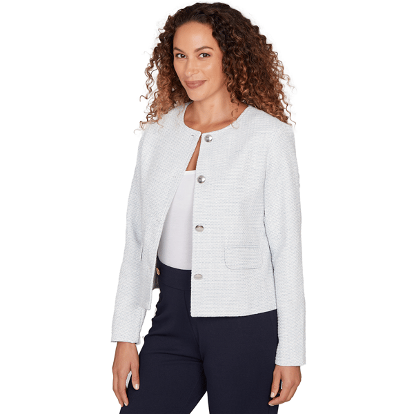 Petite Emaline Seabreeze Essence Button Front Tweed Blazer