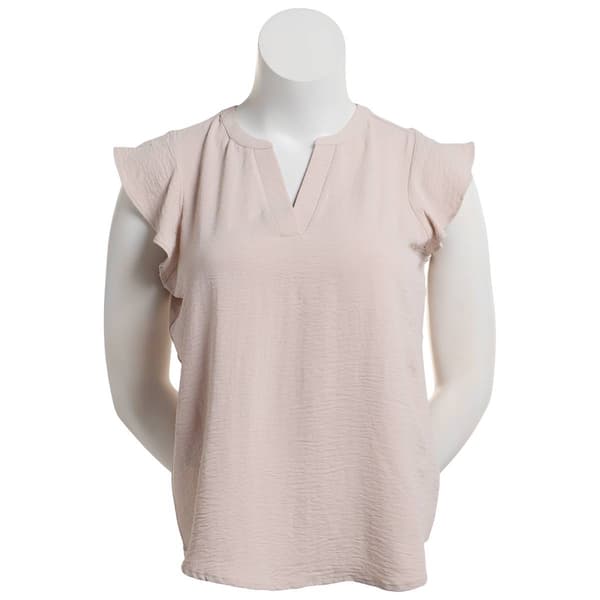 Womens Adrianna Papell Solid Cap Flutter Sleeve Airflow Blouse