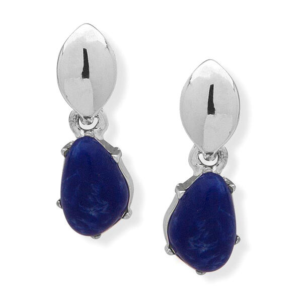 Chaps Silver-Tone & Blue Double Drop Earrings - image 