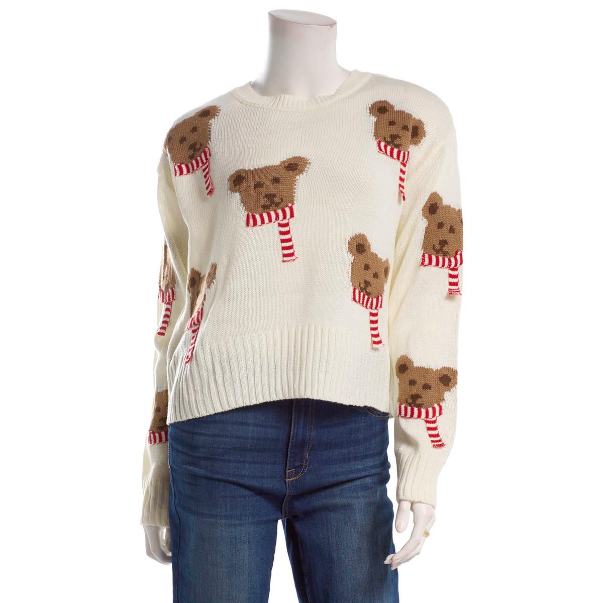 Juniors No Comment 3D Bear Scarf Sweater with Keychain