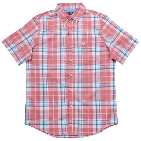 Mens Chaps Short Sleeve Plaid Button Down Shirt - Pink Agate