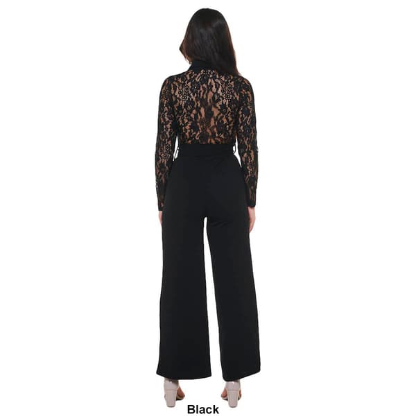 Juniors Almost Famous&#8482; Long Sleeve Lace Liverpool Belted Jumpsuit