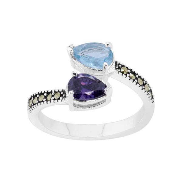 Marsala Amethyst Cubic Zirconia & Aqua Glass Bypass Ring - image 