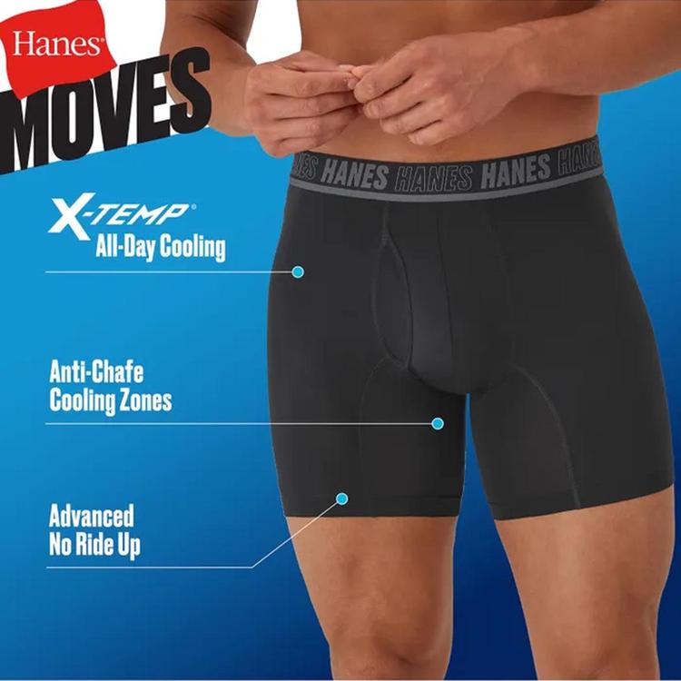 Mens Hanes® Moves 4pk. Performance Boxer Briefs - Blue/Black/Red
