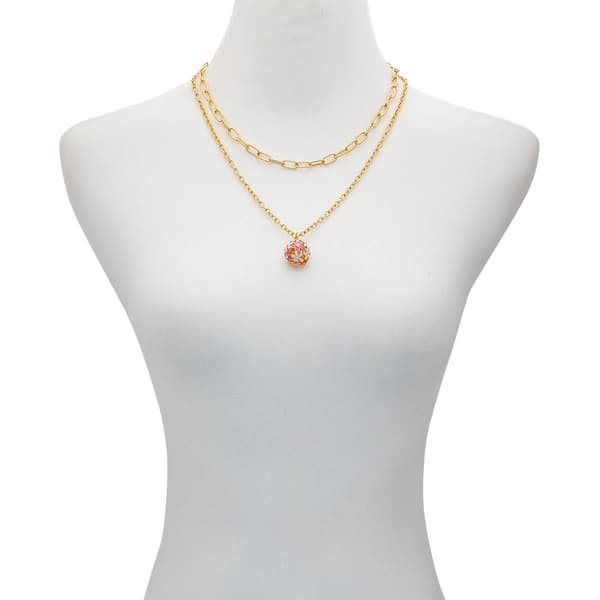 GUESS Gold-Tone Layered Chain Necklace w/ Floral Charm Pendant