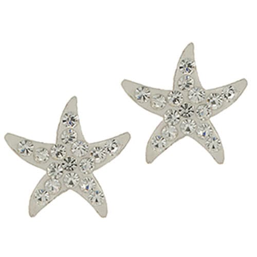Sterling Silver Crystal Starfish Stud Earrings - image 