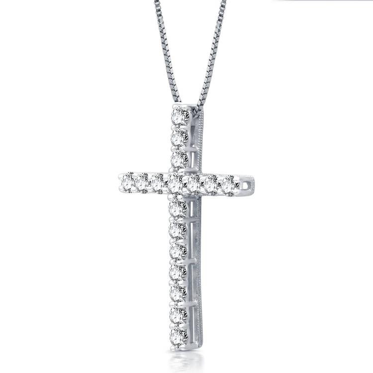 Nova Star® Sterling Silver 1ctw. Lab Grown Diamond Cross Pendant
