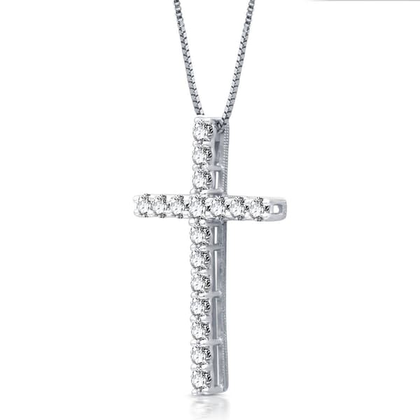Nova Star® Sterling Silver 1ctw. Lab Grown Diamond Cross Pendant