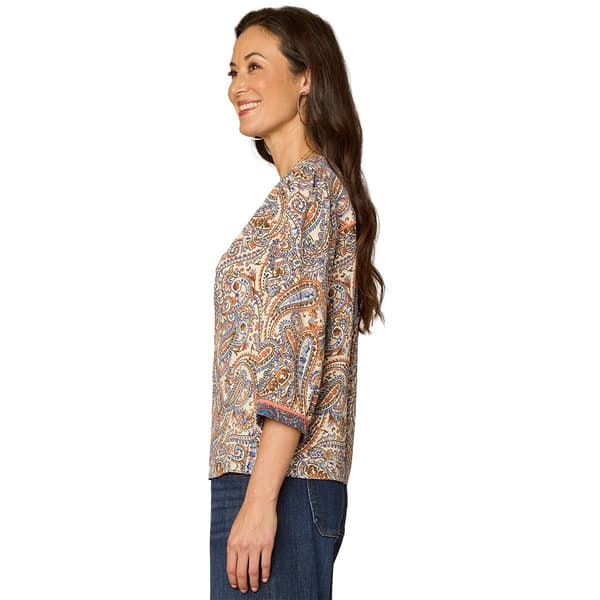Womens Democracy 3/4 Blouson Sleeve Paisley Blouse