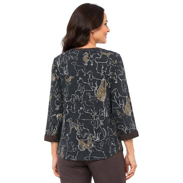 Plus Size Ali Miles 3/4 Sleeve V-Neck Dog Silhouette Tee