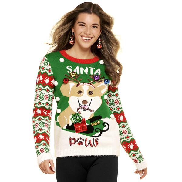 Juniors Derek Heart Santa Paws Holiday Sweater - image 