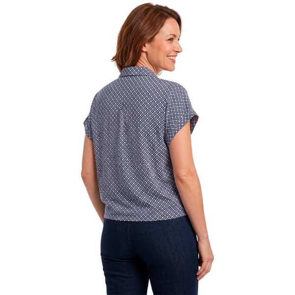 Womens Adrianna Papell Extend Sleeve Tie Front Geometric Blouse