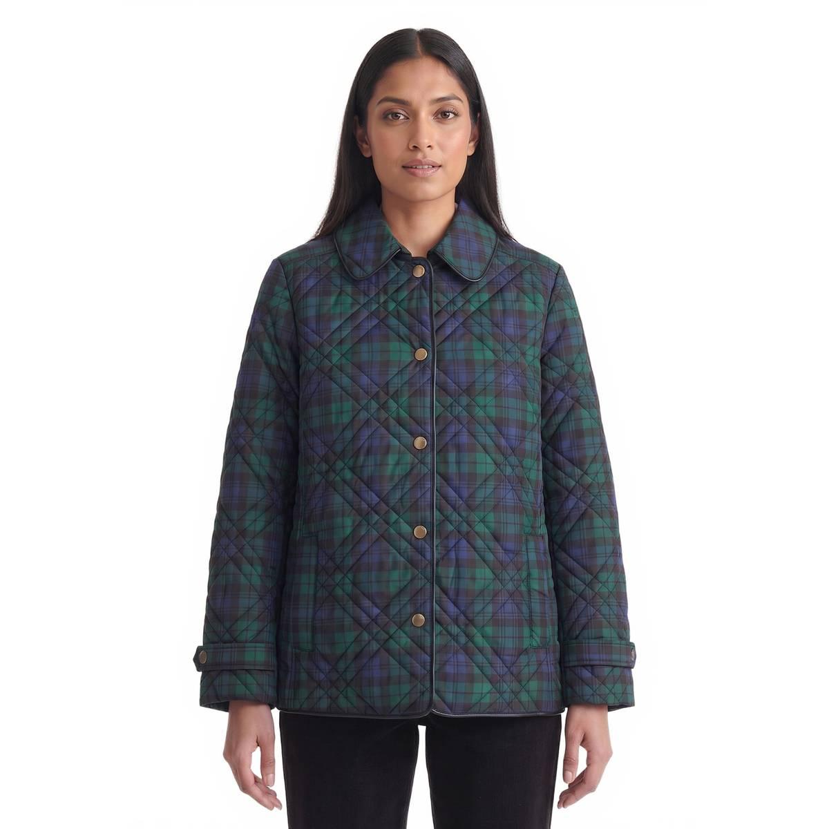 Petite Jones New York Long Plaid Diamond Quilted Jacket