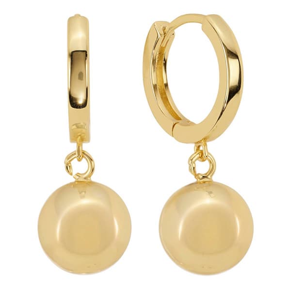 Athra 14kt. Gold Over Brass 10mm Ball Drop Huggie Hoop Earrings - image 