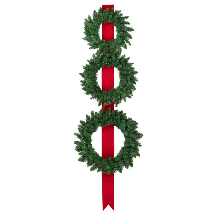 Northlight Seasonal Pre-Lit Wreaths on Red Ribbon - Set of 3
