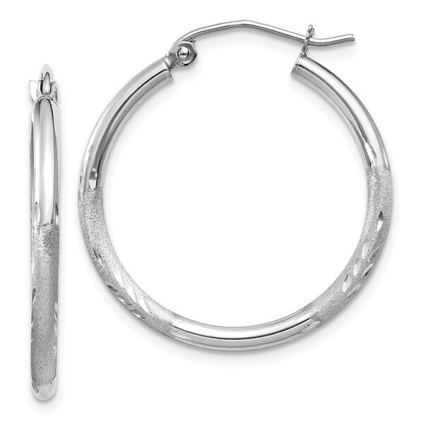 Gold Classics&#40;tm&#41; 14kt. White Gold Satin Round Hoop Earrings - image 