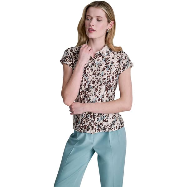 Womens DKNY Short Sleeve Camoflauge Floral Top