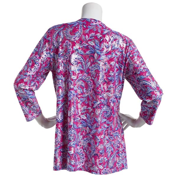 Womens Emily Daniels 3/4 Sleeve Foil Paisley Bar Neck Blouse