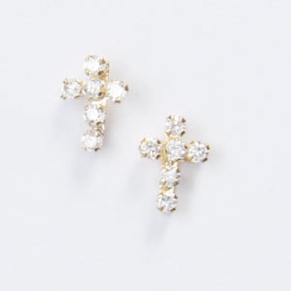 10kt. Gold & Cubic Zirconia Cross Earrings - image 