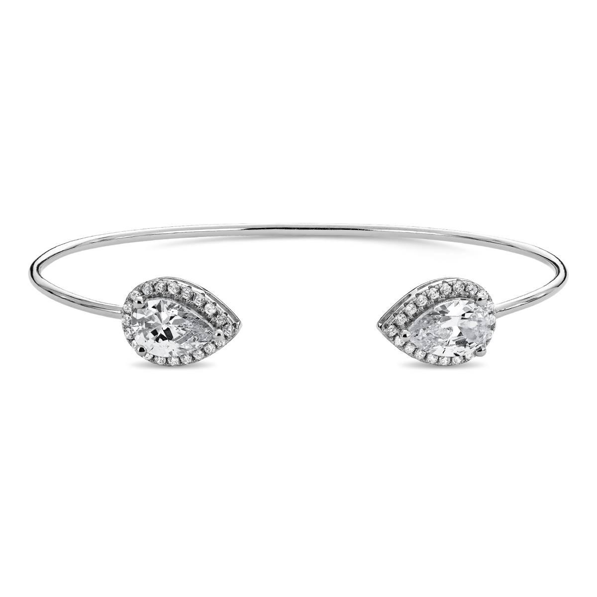 Forever New Sterling Silver CZ Pear Cuff Bracelet
