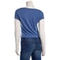 Juniors No Comment Boat Neck Screen Top w/ Lace Sleeves- Blue - image 3