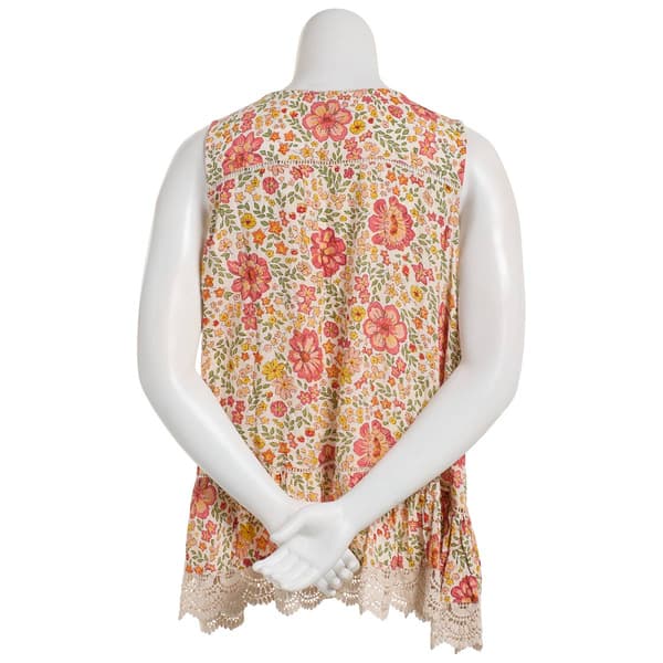 Juniors Plus Angie Lace Trim Floral V-Neck Peplum Tank Top