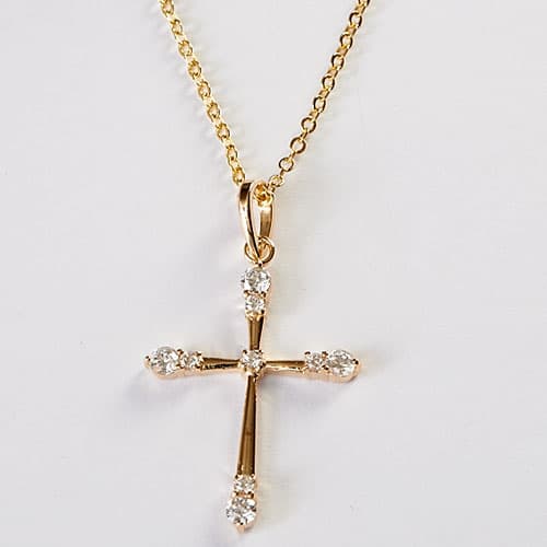 Gold Cubic Zirconia Cross Pendant Necklace - image 