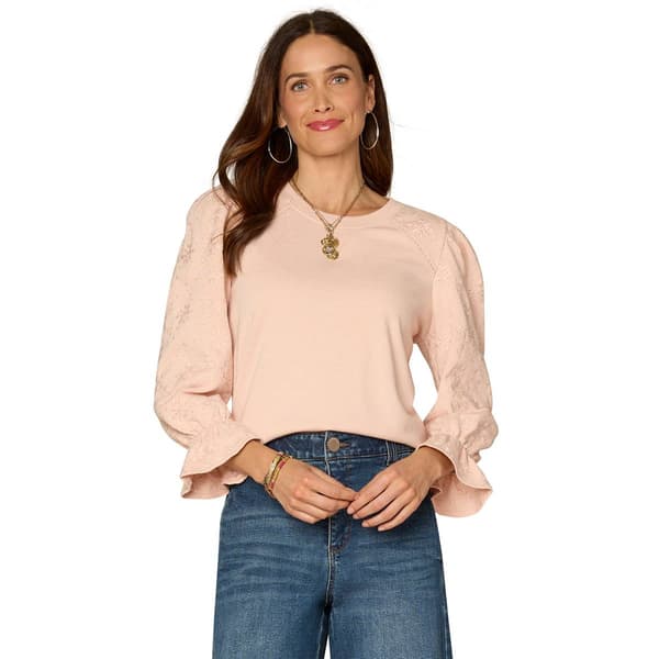 Womens Democracy 3/4 Flounce Sleeve Floral Embroidery Blouse