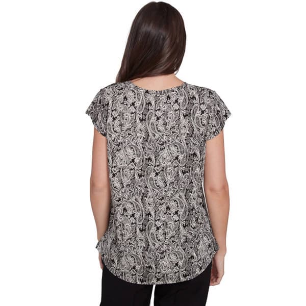Plus Size Emaline Key Items Cap Sleeve Round Neck Paisley Tee