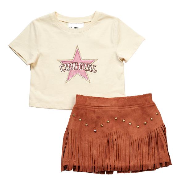 Toddler Girl Rare Editions Cowgirl Tee & Fringe Skort Set