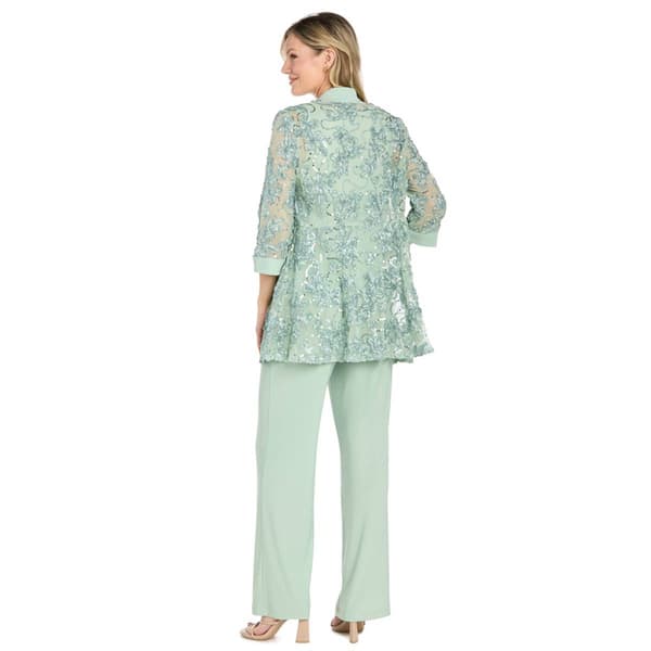 Womens R&M Richards 3/4 Sleeve Floral Embroidered 3pc. Pant Set