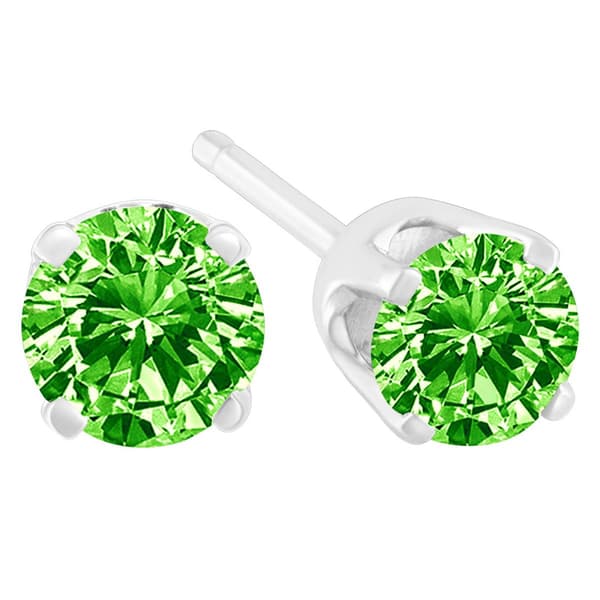 Haus of Brilliance Sterling Silver Treated Green Diamond Earrings
